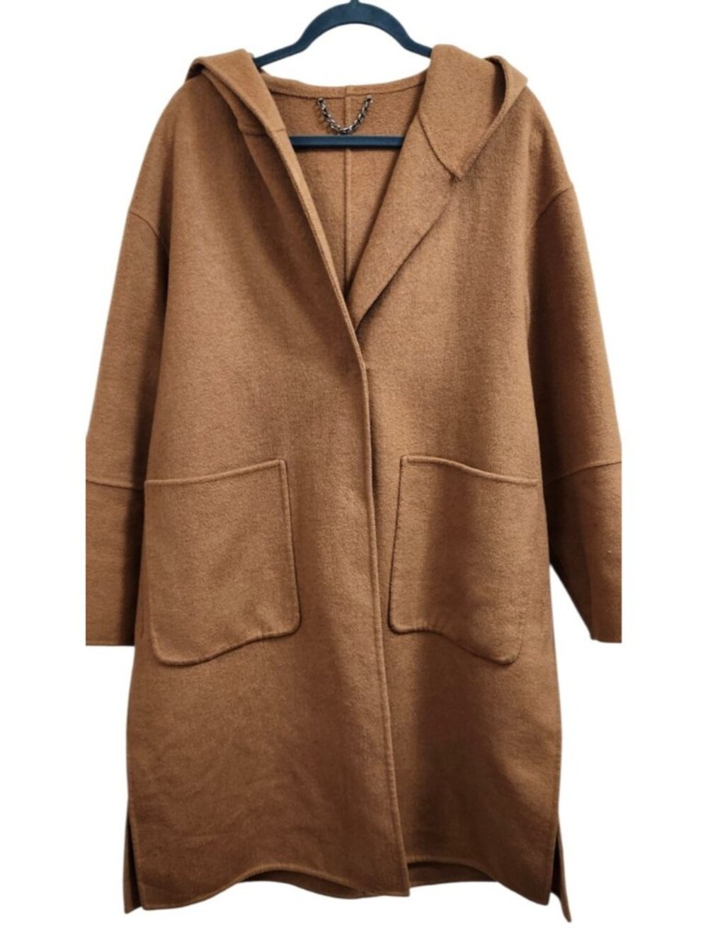 Belle & Bloom Hooded Wool Blend Coat Camel Brown Oversized Long Jacket AU Style - Picture 2 of 12